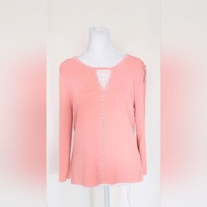 Hannah Jones Dusty Rose Stretch Knit Beaded Top Blouse Size Small